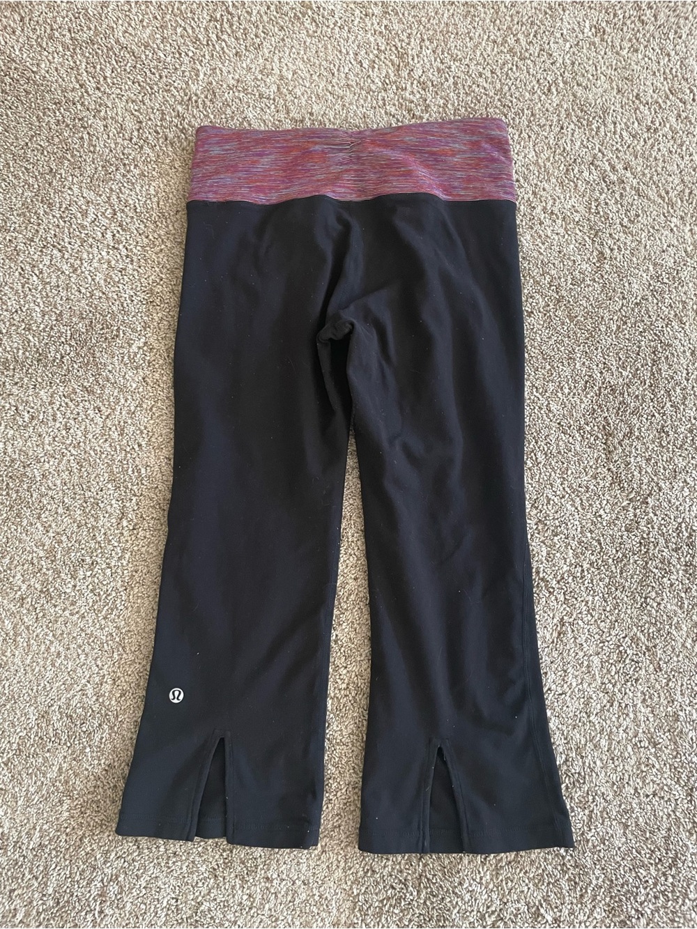 lululemon athletica Black Cropped Leggings with Pink Marled Waistband - Picture 2 of 9